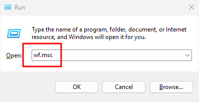 Mở Windows Firewall qua hộp thoại Run