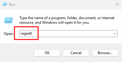 Mở Registry Editor qua hộp thoại Run
