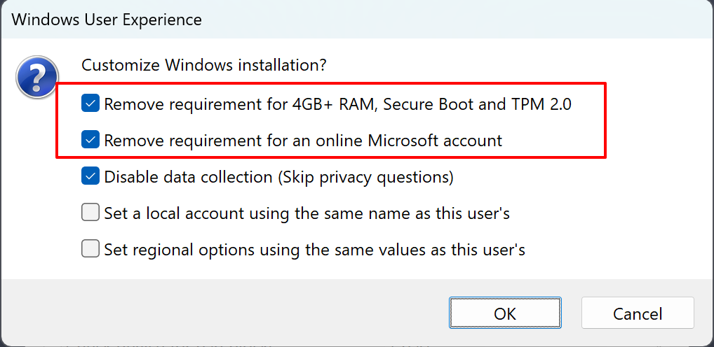 Cài đặt trải nghiệm người dùng Rufus